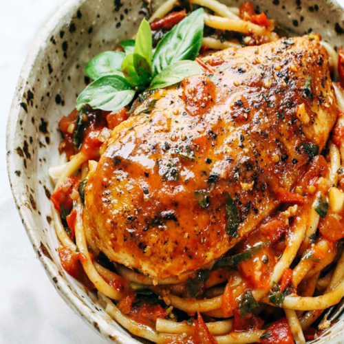 Garlic Basil Chicken with Tomato Butter Sauce
