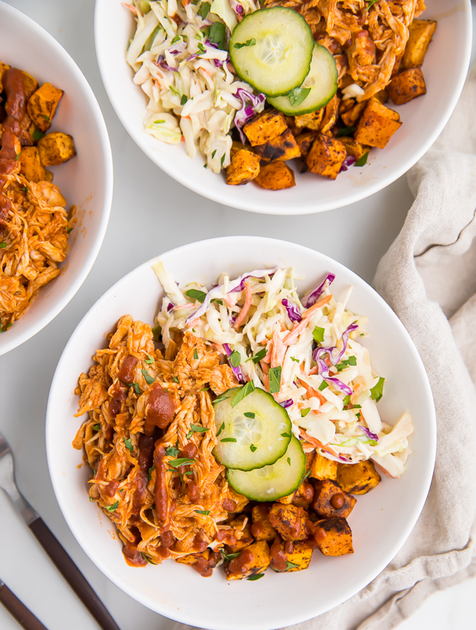 Bbq Chicken Bowls With Sweet Potatoes And Coleslaw Whole30 Richflavour Com